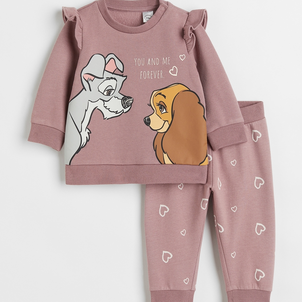 H&M Pink Kids 2 Pc Matching Set with Lady & The Tramp Print Size 12 Months